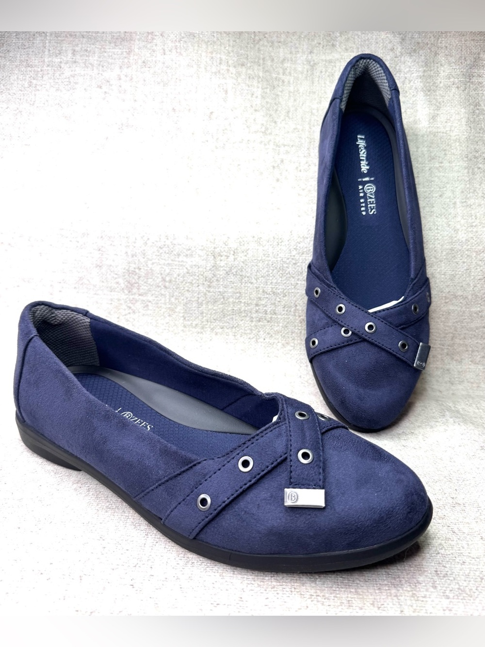 BZees x Lifestride NWOB Air Step Kira Navy Faux Suede Washable Flats Shoes Sz 9